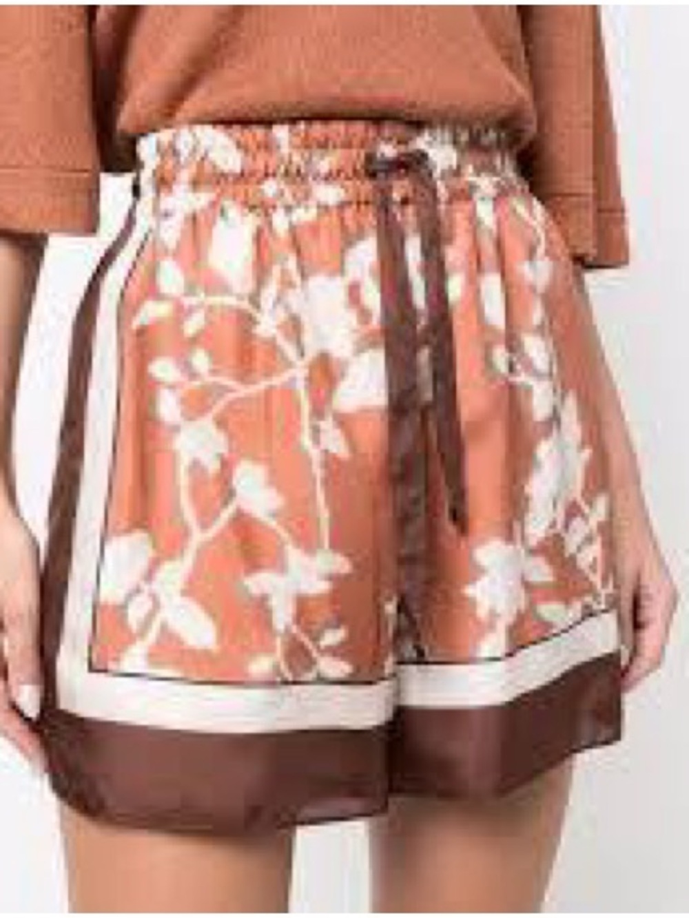 Brunello Cucinelli Rust Floral Drawstring Athletic Shorts